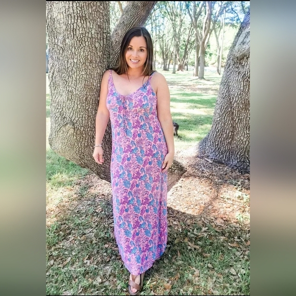 NWT Simply Southern Seahorse Pattern Maxi Dress Size Small Pink Blue - Picture 1 of 16